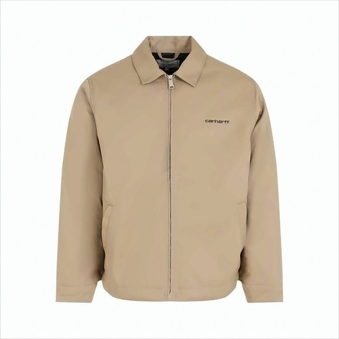 Beige Minimalist Casual Jacket With Embroidered Branding