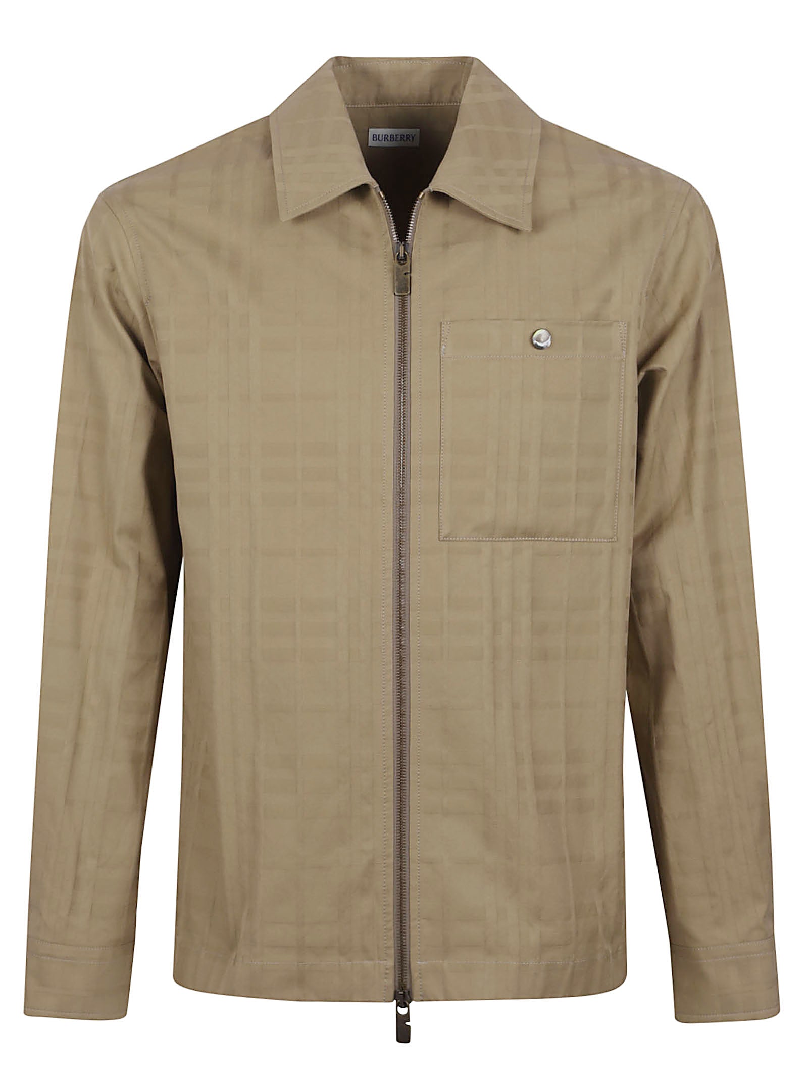 Brown Cotton Long-Sleeve Zip-Up Shirt with Classic Collar