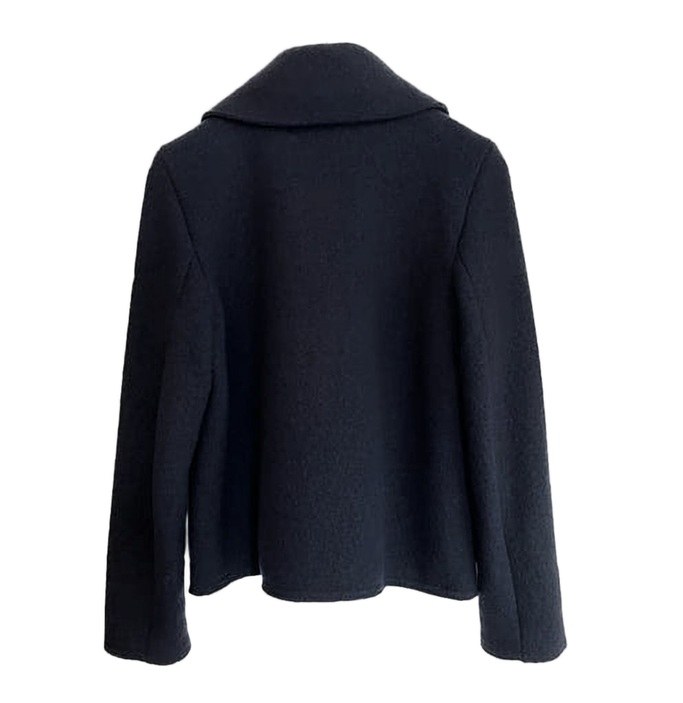 Black Wool Jacket with Rounded Collar