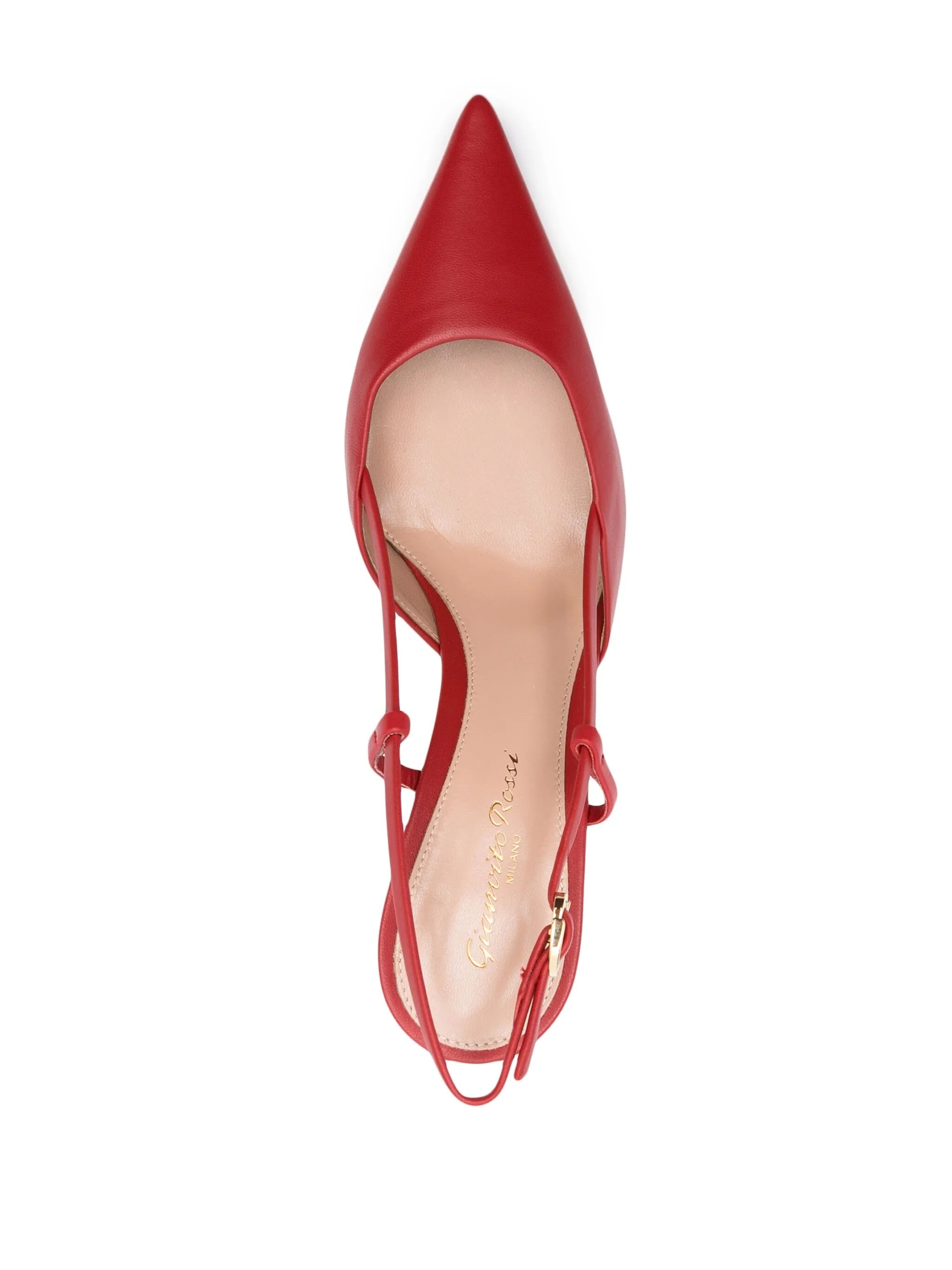 Pointed Toe Vitello Leather Mid-Heel Slingbacks