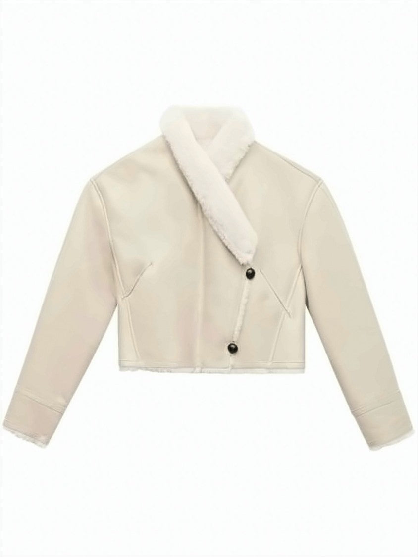 Cropped Lambskin Coat with Plush Shearling Collar