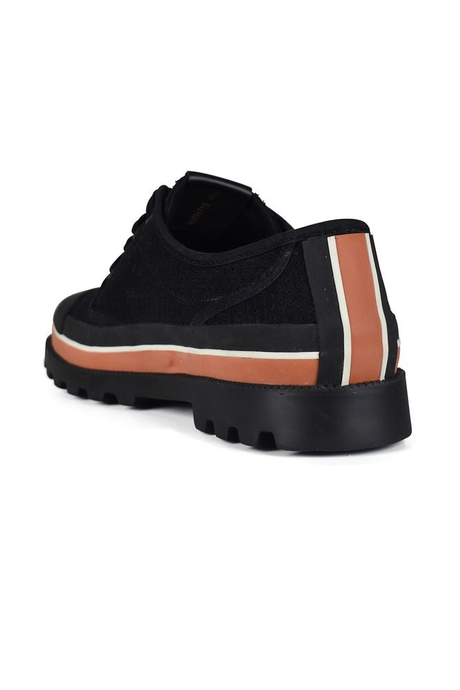 Perforated Black Canvas Lace-Up Shoes