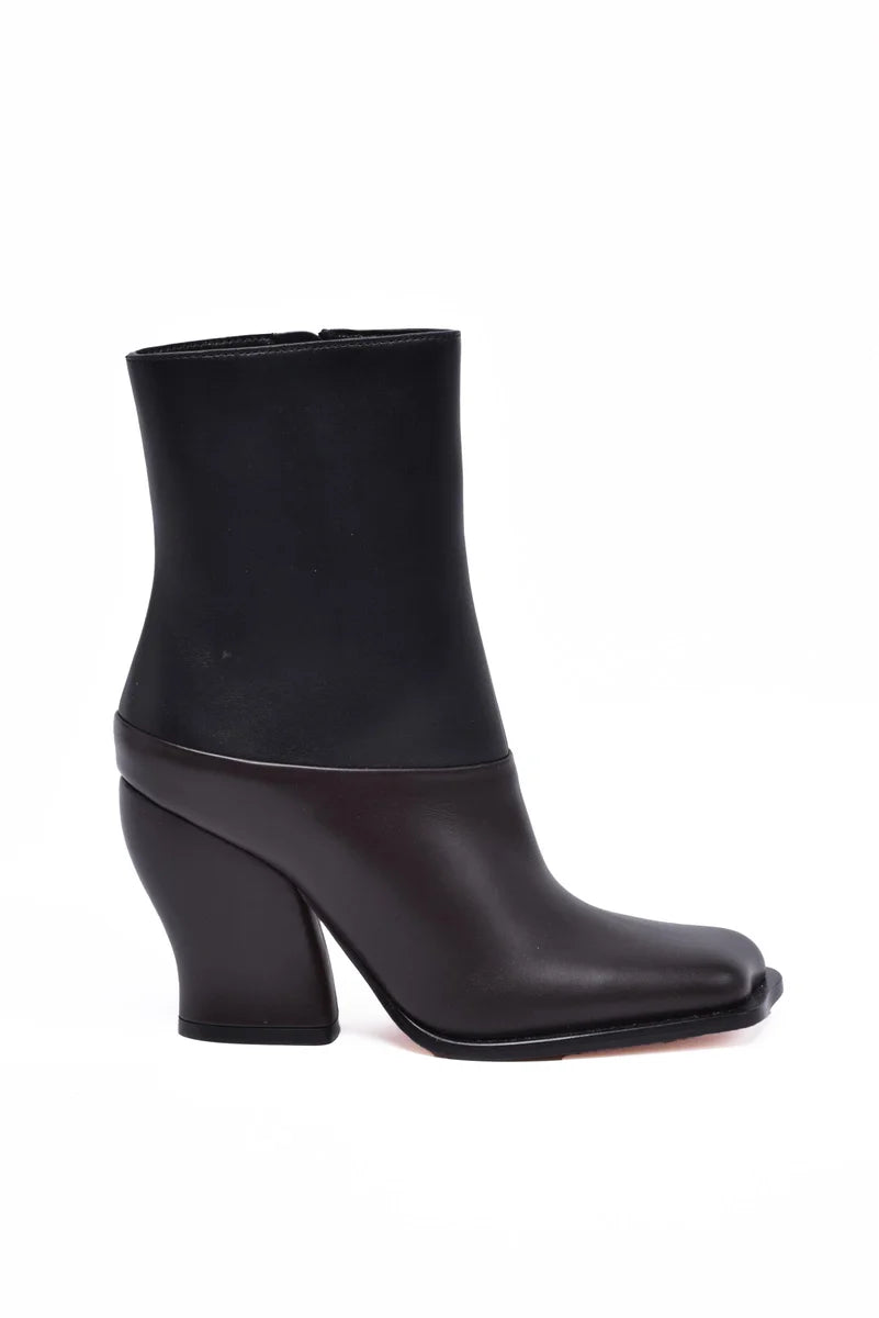 Leather Ankle Boot Heel 9cm - Black