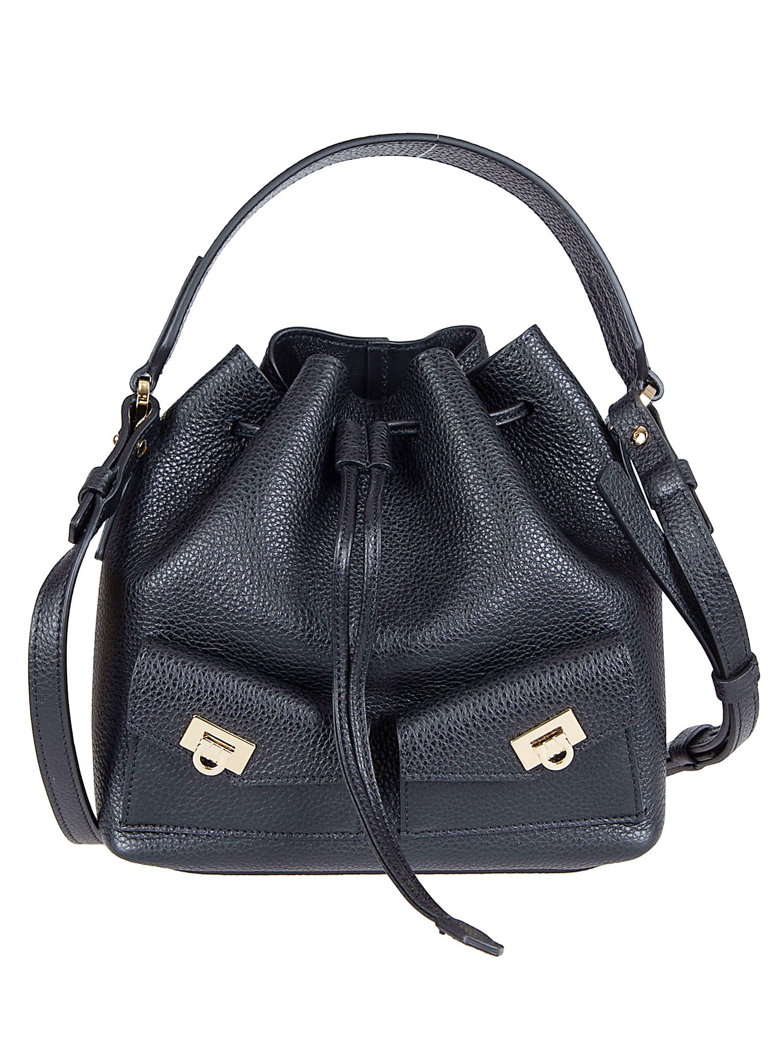 Small Bucket Bag in Finely Textured Black Leather