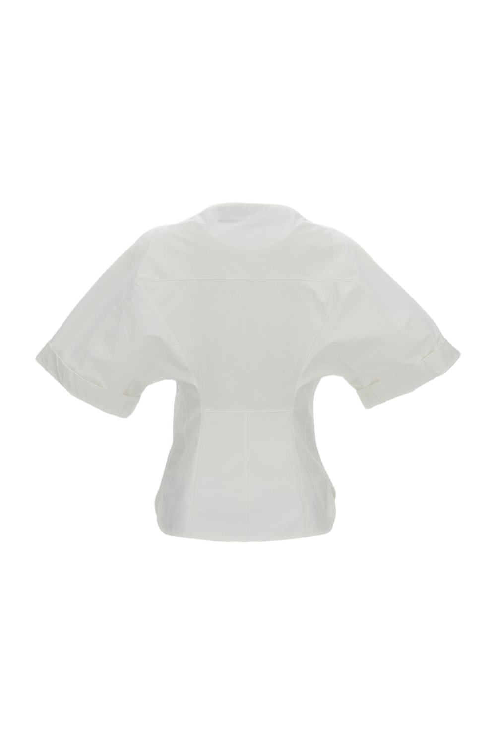 Cotton Poplin Shirt with Boat Neckline and Wide Sleeves