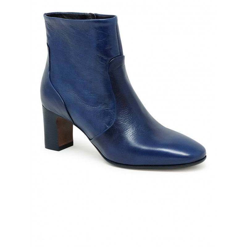 Blue Leather Ankle Boots