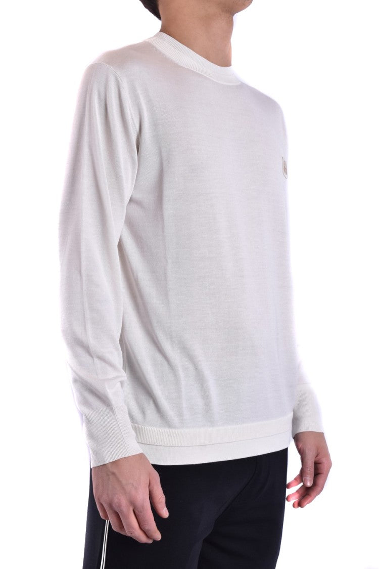Natural Knit Sweater With Ribbed Details