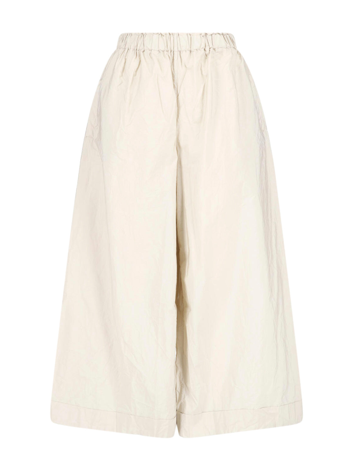 White Wide-Leg Elastic Waist Trousers