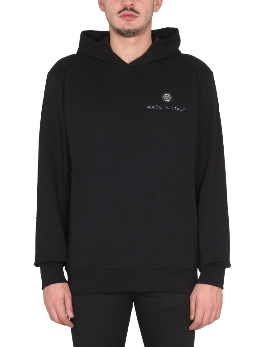 Black Graphic Hoodie With Hooded Neckline