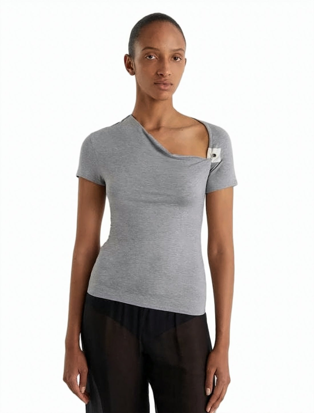Asymmetrical Grey Modal Blend Short-Sleeved Top
