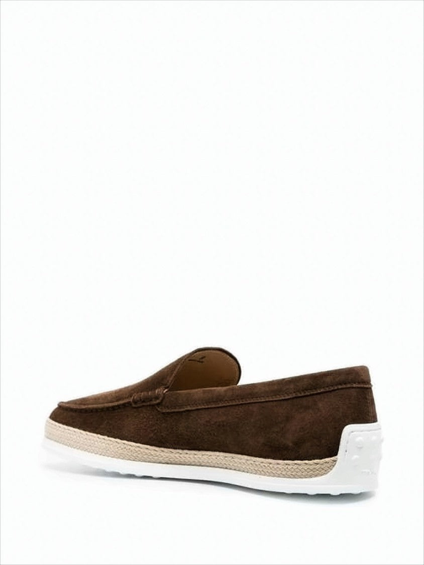 Moccasin-Style Brown Suede Loafers with Textured Grip