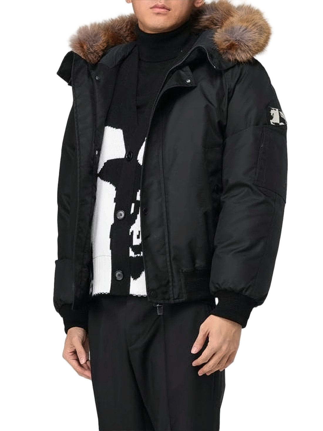 Insulated Black Padded Jacket with Fur-Trimmed Hood