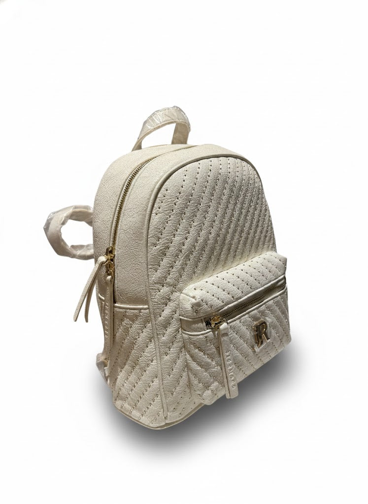 Quilted Textured Backpack with Metallic Details