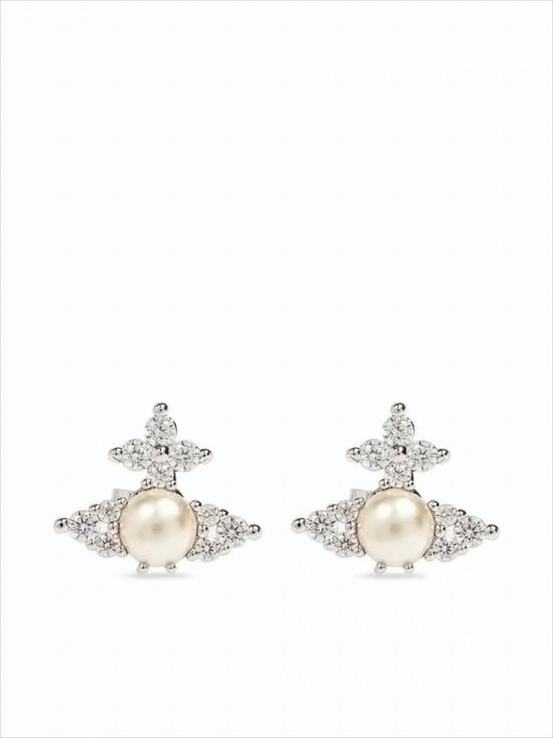 Ornate Silver-Tone Earrings with Central Oval Pearl