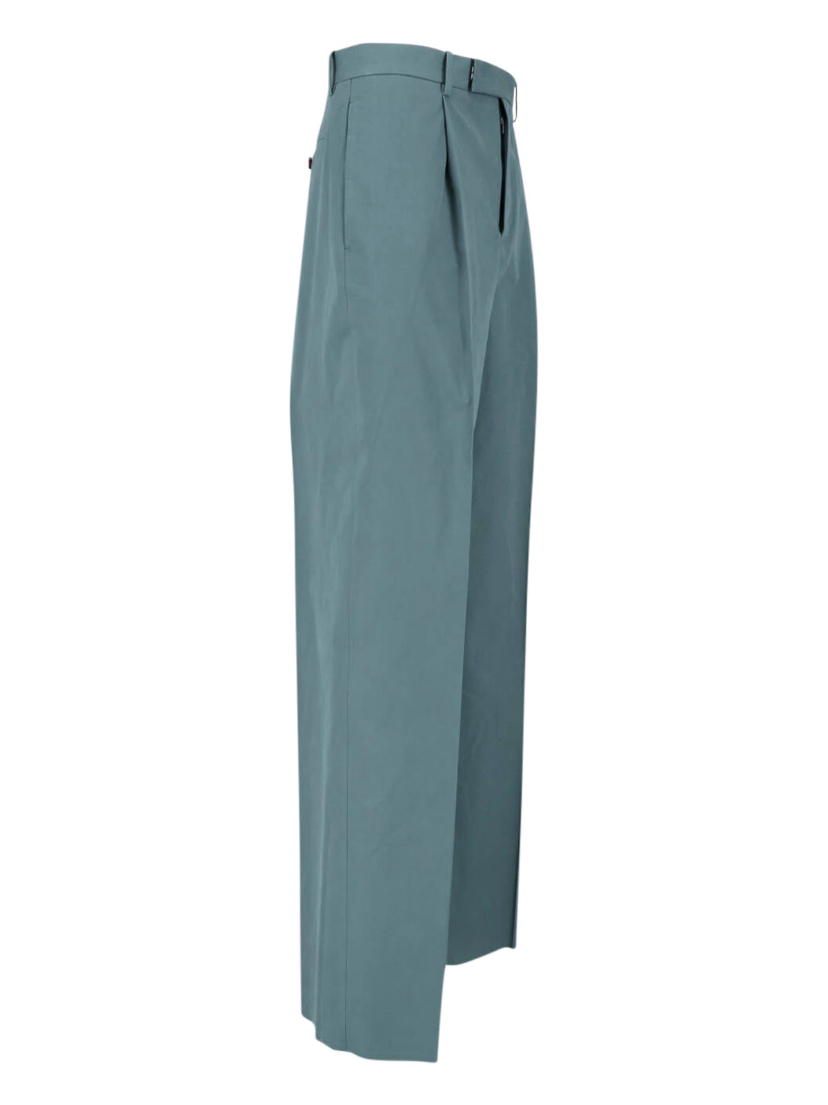 Blue Mid-Rise Straight-Leg Cotton Trousers