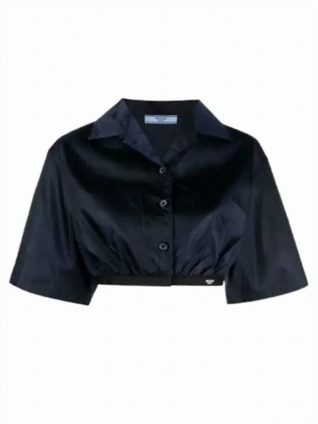 Cropped Black Blouse with Button-Down Front