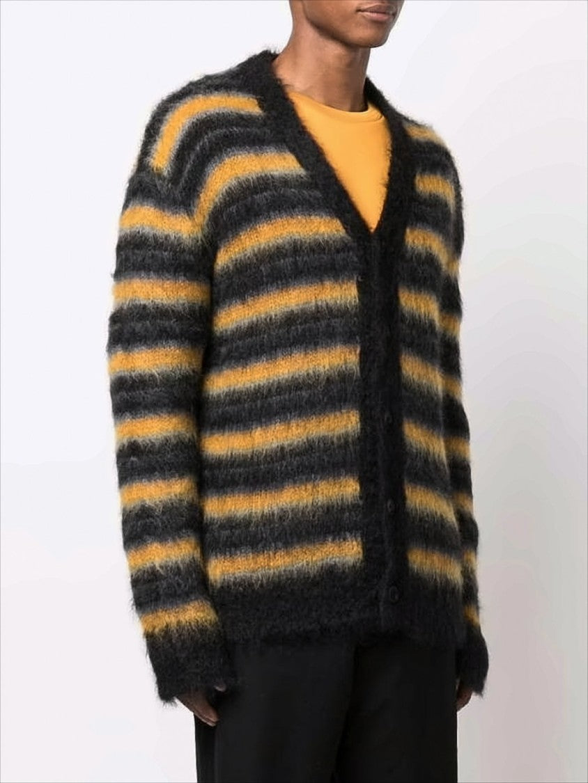 Horizontal Striped Fuzzy Mohair Cardigan