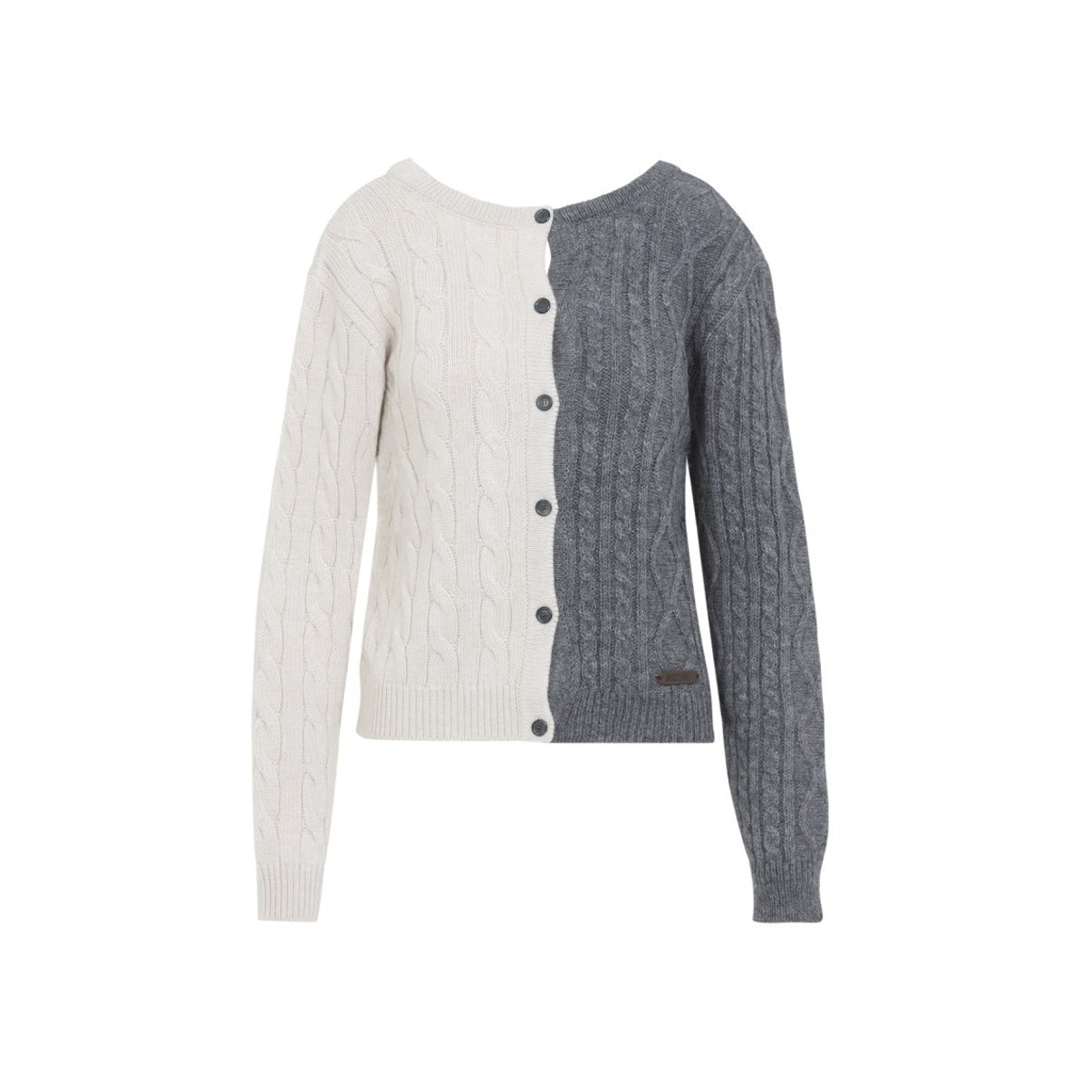 Two-Tone Cable Knit Sweater With Button-Down Front