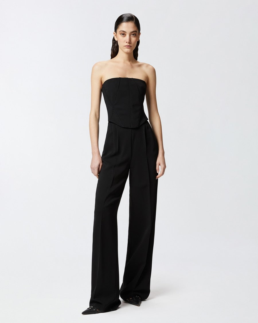 Strapless Black Jumpsuit With Structured Seams