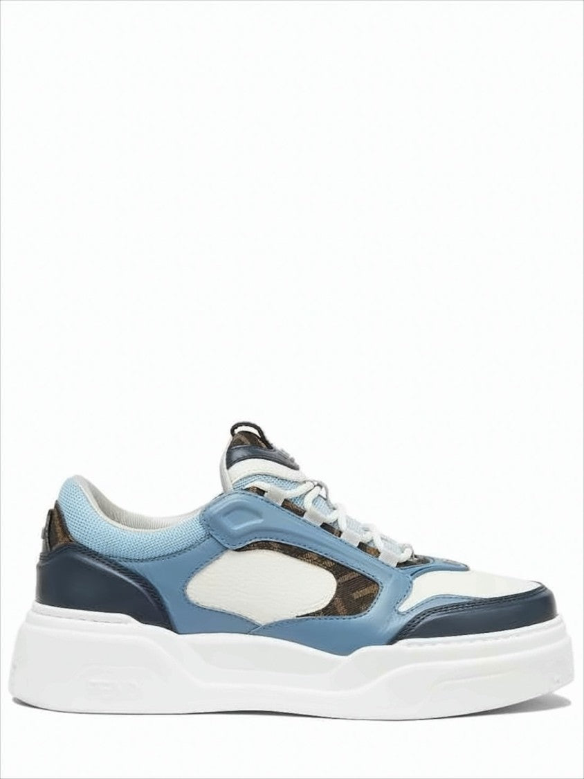 Layered Blue And White Low-Top Sneakers With Monogram Accents