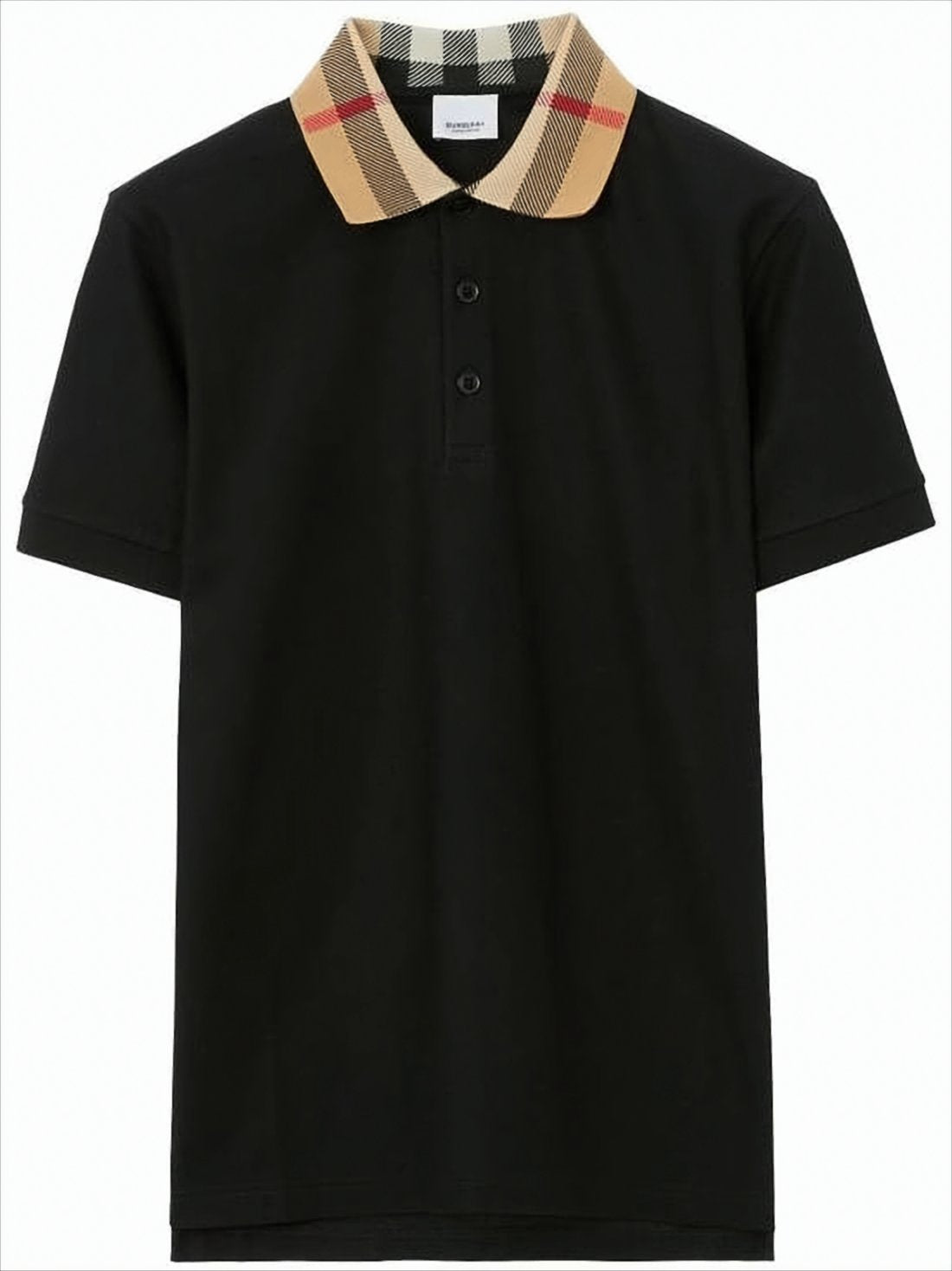 Short-Sleeved Black Polo Shirt with Checkered Collar