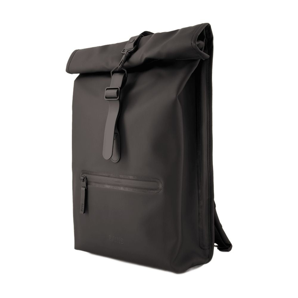 Minimalist Black Rolltop Rucksack With Adjustable Straps