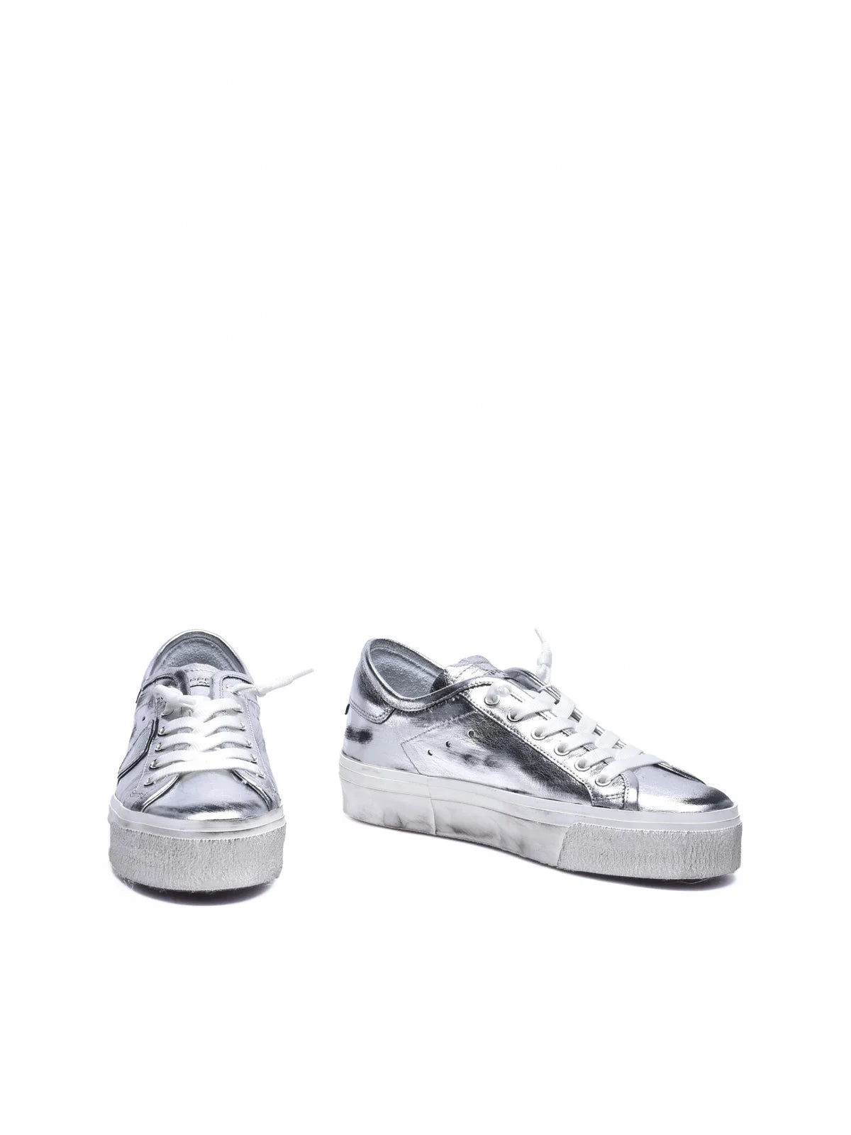 Shiny Metallic Silver Low-Top Sneakers