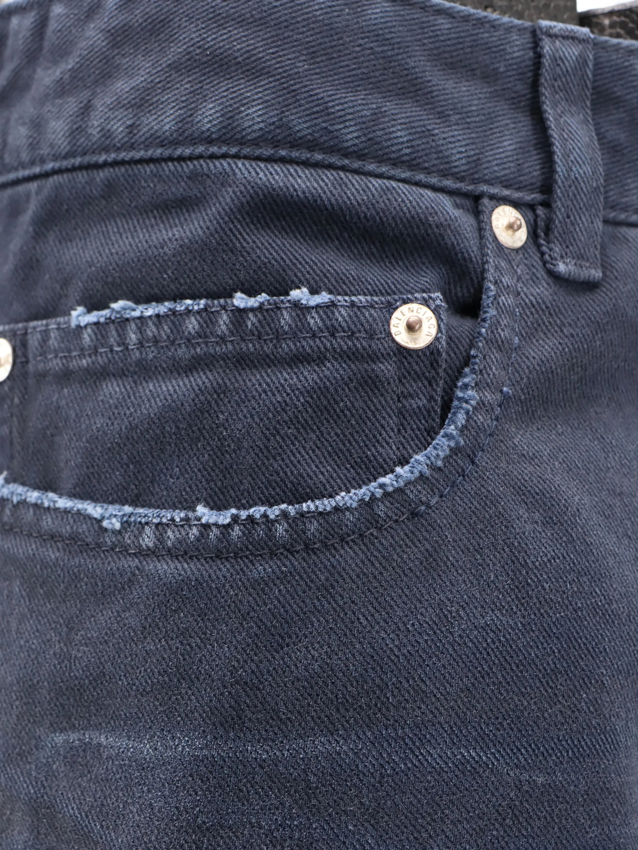 Blue Curved Knee Distressed Denim Pants