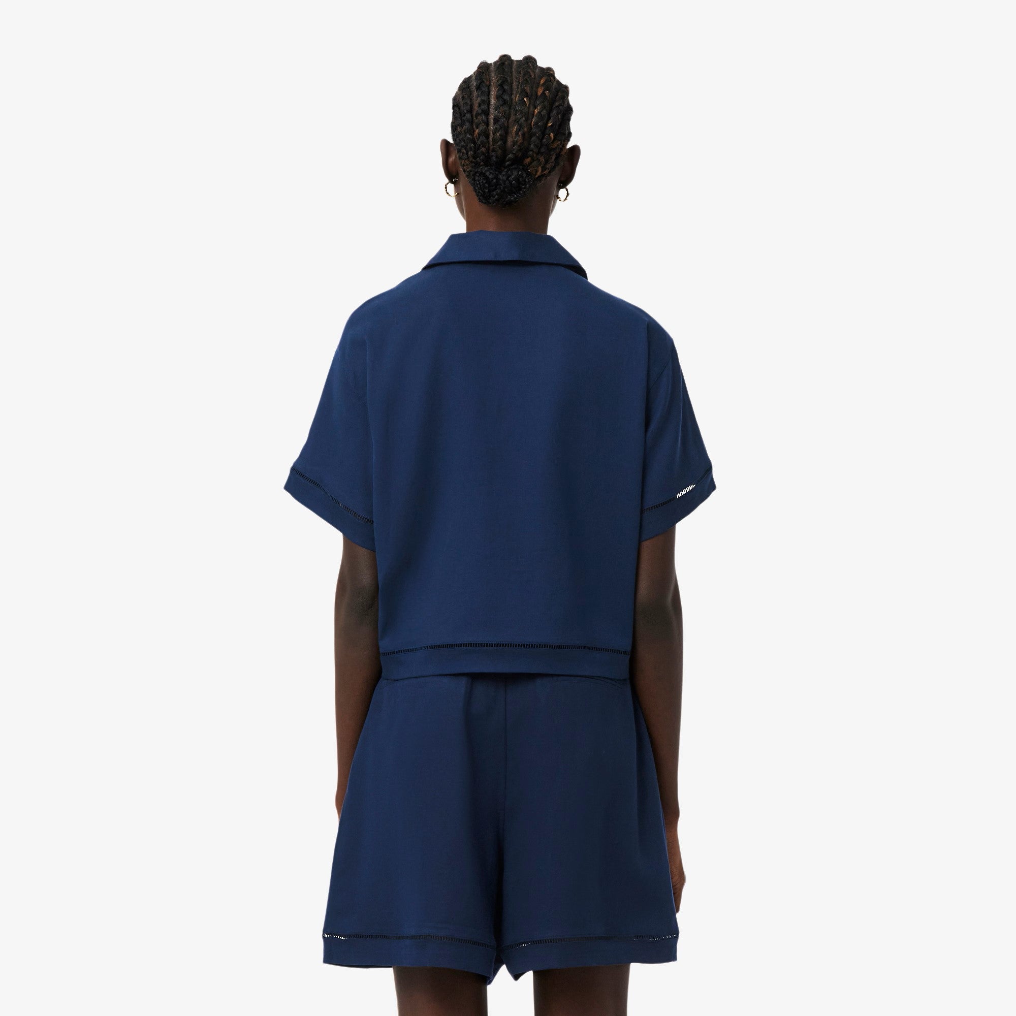 Boxy Cropped Short-Sleeved Polo Shirt with Classic Collar