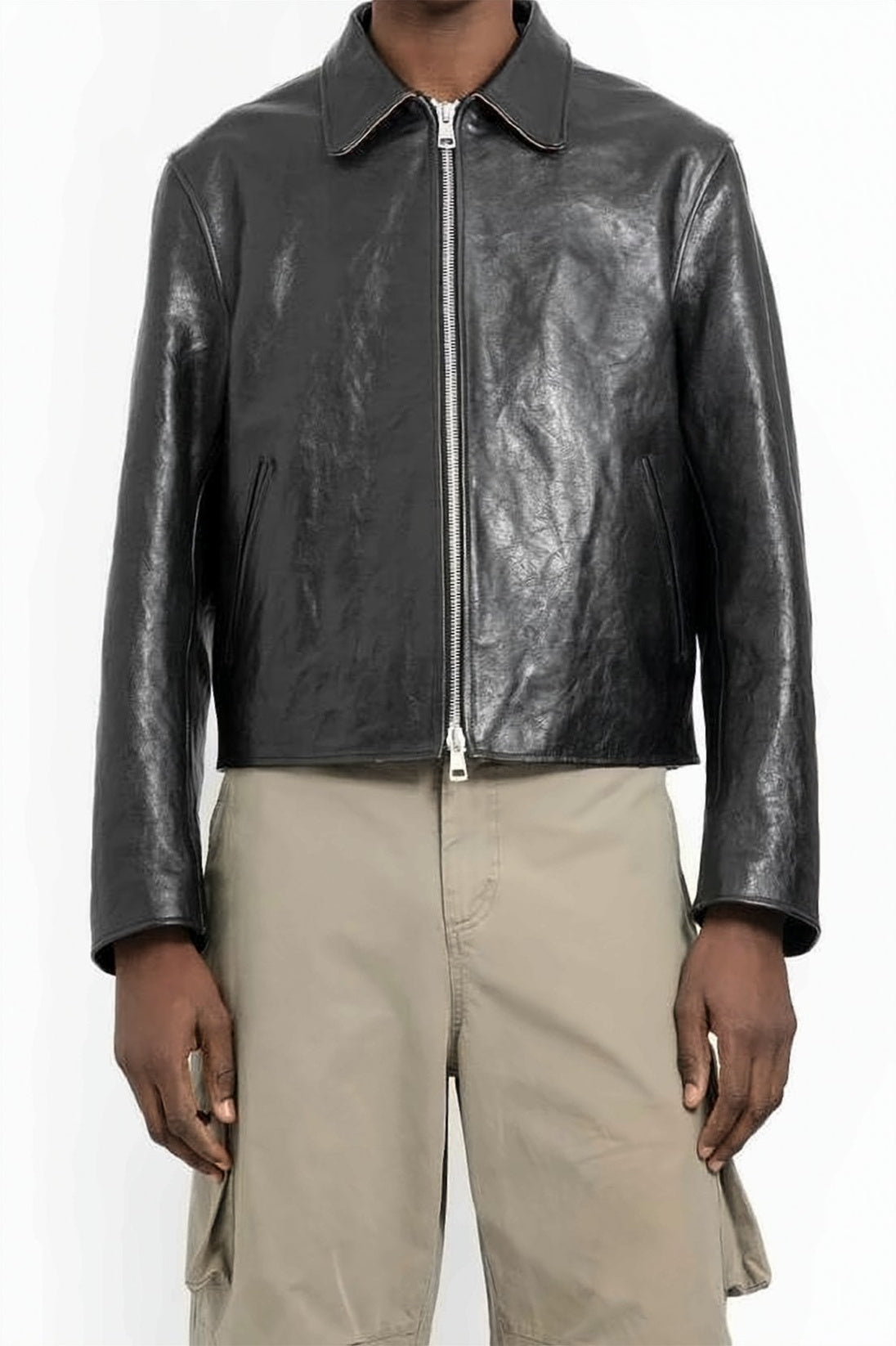 Smooth Finish Cropped Leather Jacket