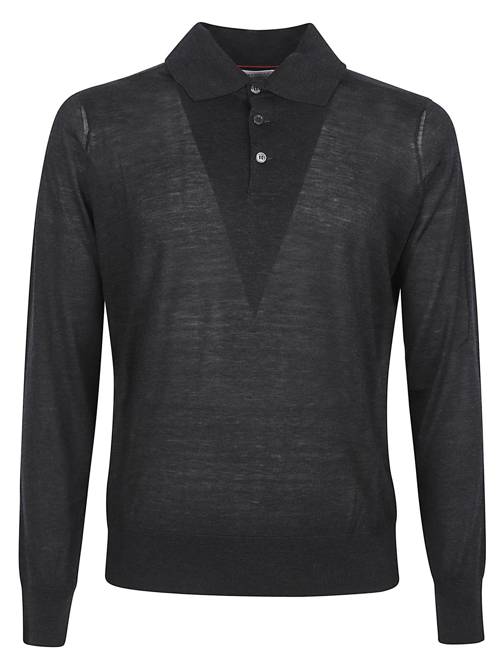 Navy Silk and Cotton Blend Polo T-Shirt