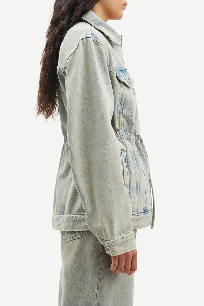 Loose-Fit Denim Jacket With Waist Drawstring