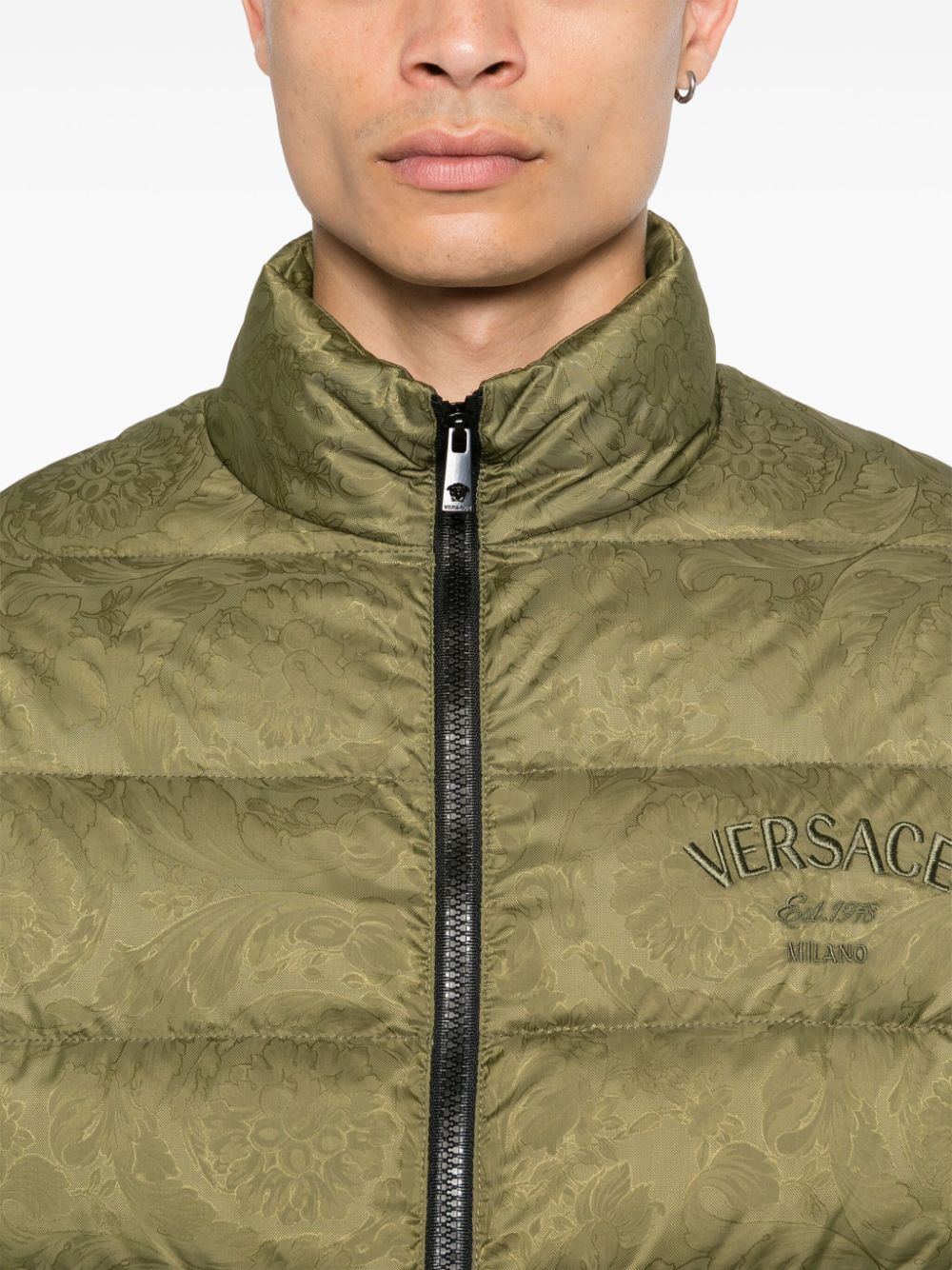 Olive Green Textured Finish Padded Jacket