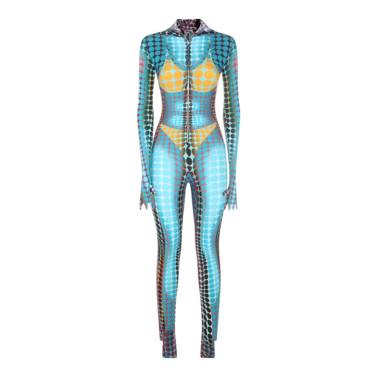 Form-Fitting Jumpsuit with Polka Dot Pattern