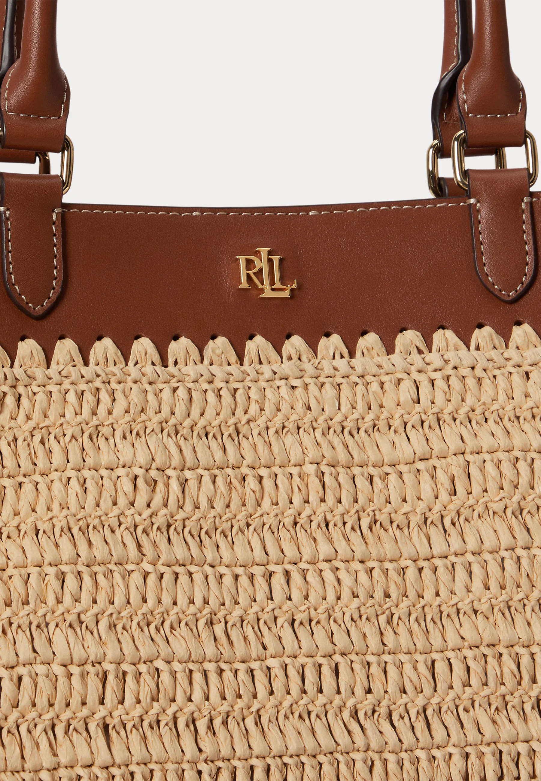 Woven Straw Tote Bag with Scalloped Edge