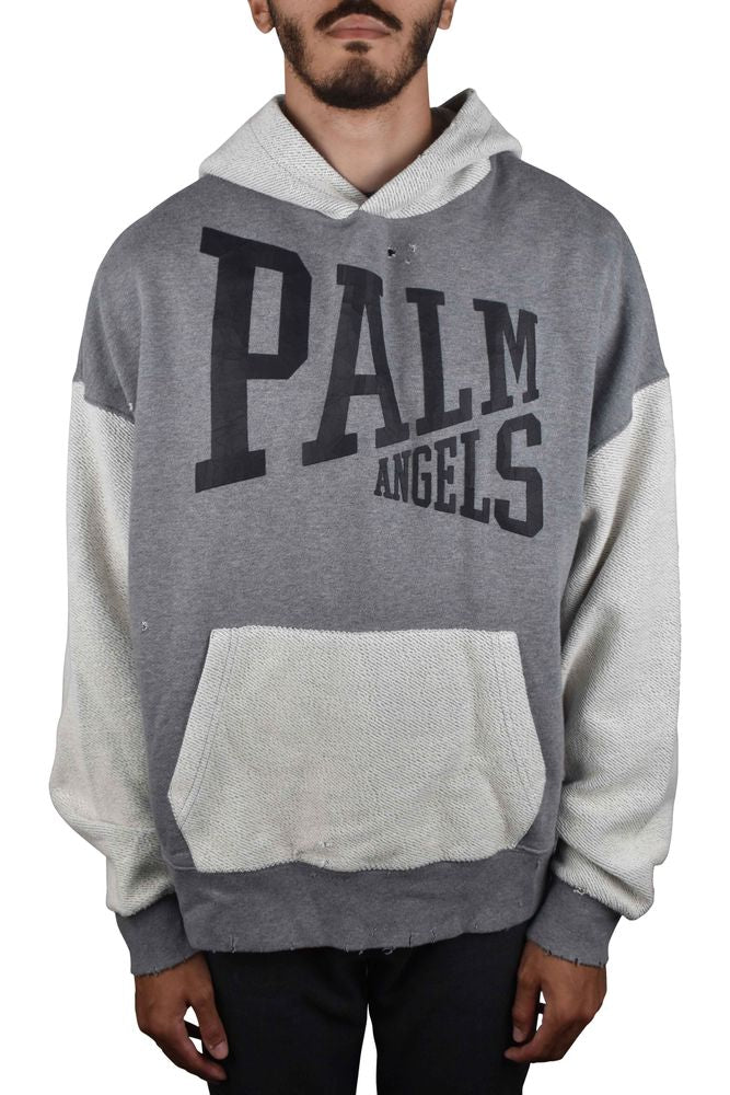 Patchwork Yoke Hooded Sweatshirt With Distressed Details