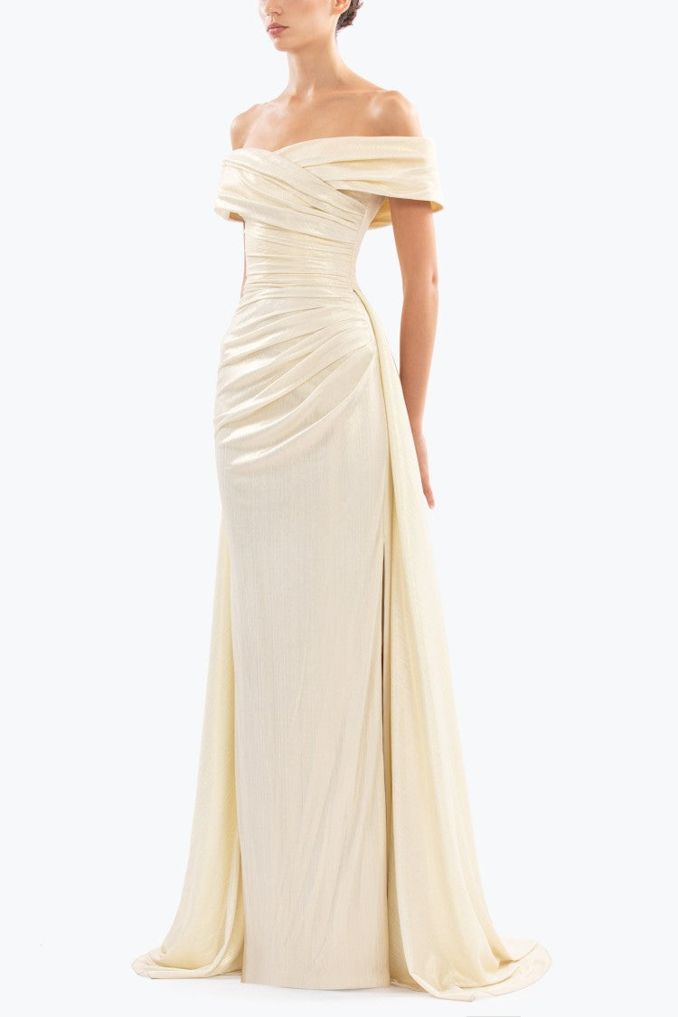 Gold Lame Off-Shoulder Dress