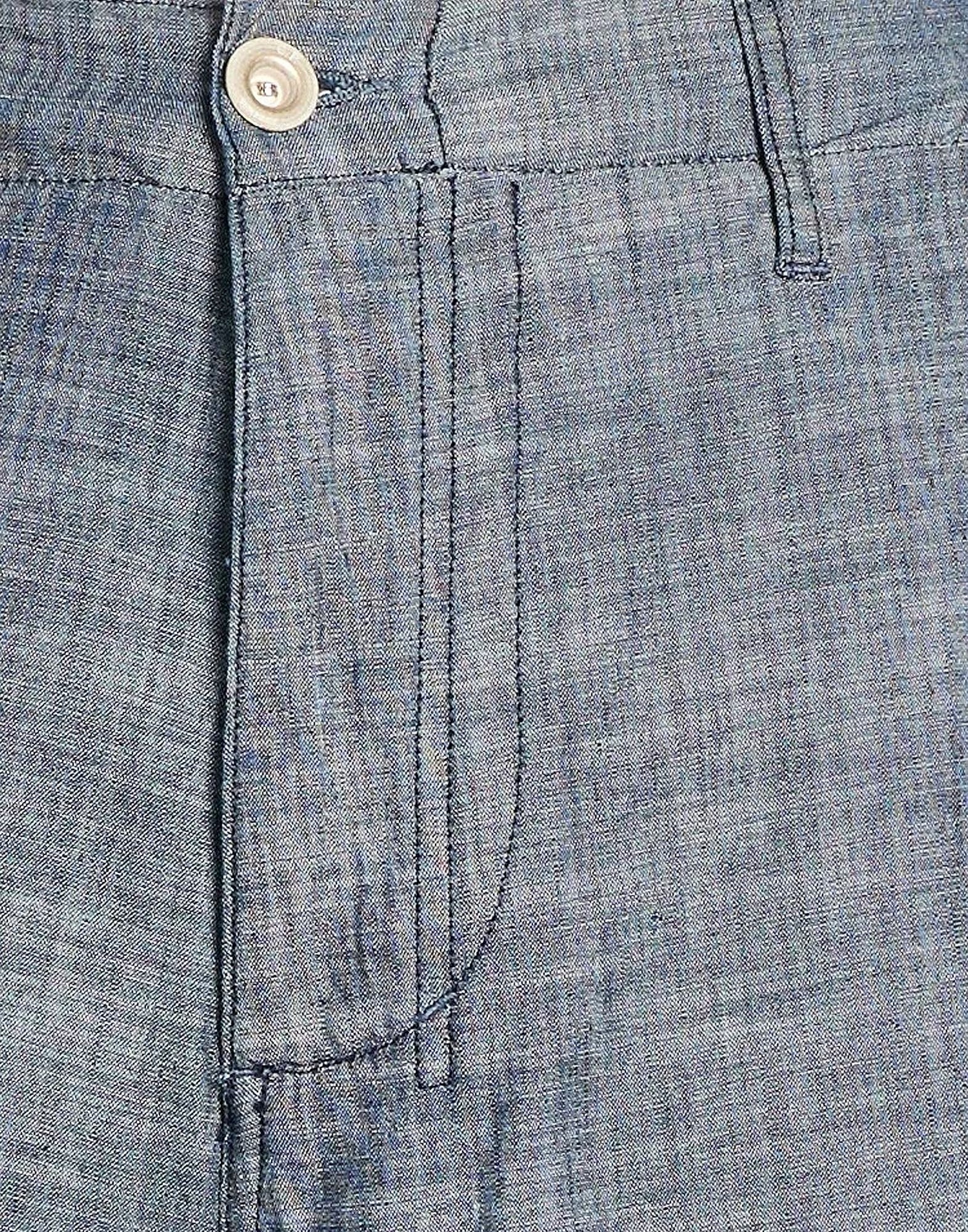 Straight Cut Cotton Pants with Textured Chambray Finish