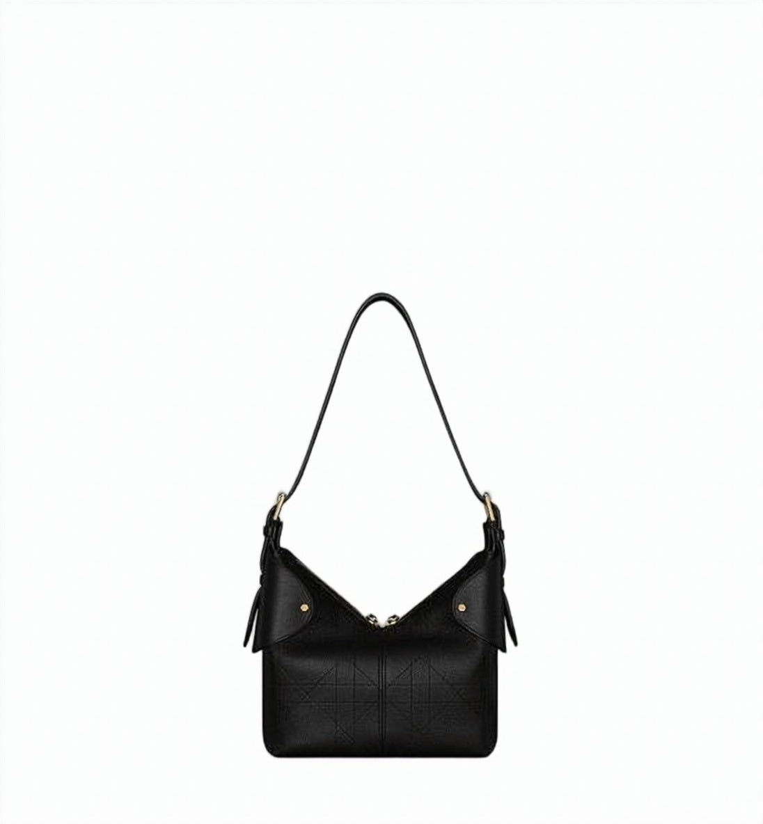 Quilted Lambskin Shoulder Bag With Calfskin Pocket And Gold Hardware
