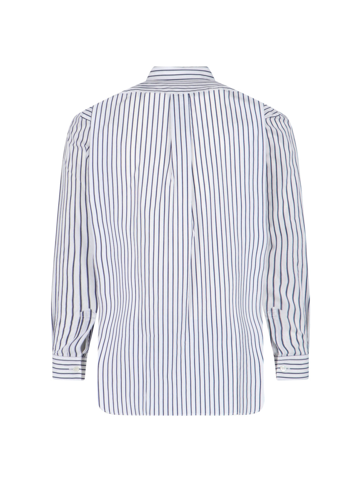 White Cotton Shirt With Blue Stripes And Classic Collar