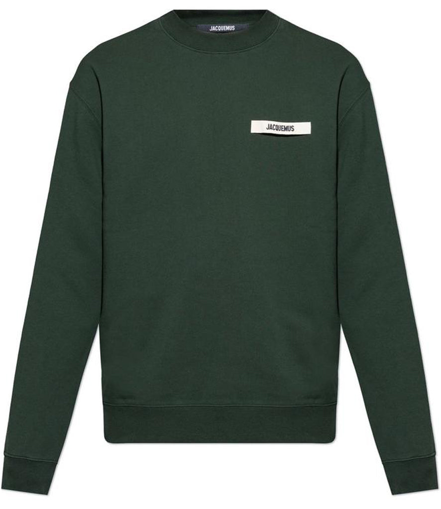 Deep Green Long-Sleeve Crewneck Shirt With Rectangular Logo Patch