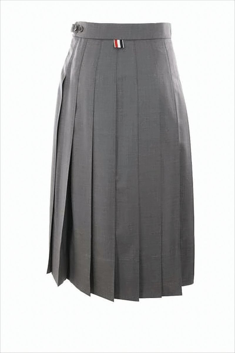 Tailored Grey Midi Skirt with Sharp Pleats