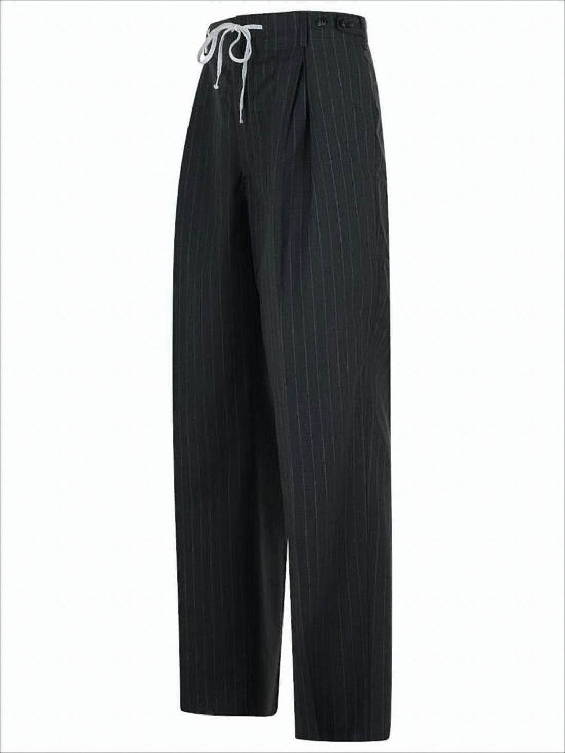 Pinstripe Wool Trousers with Drawstring Waist