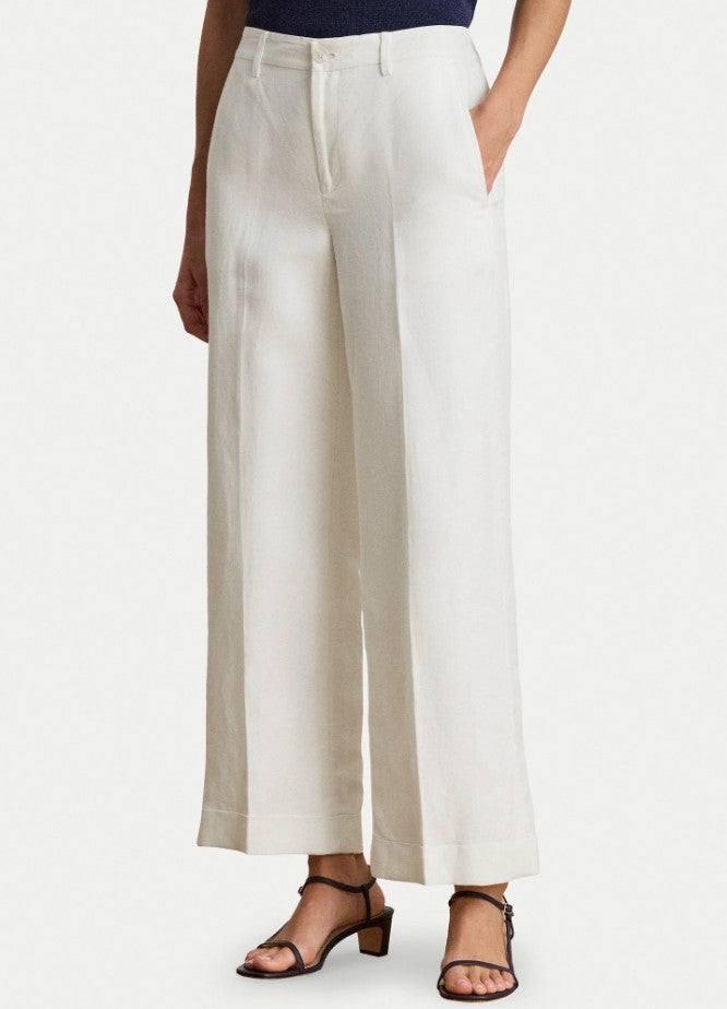 White Sendon Cropped Pleated Trousers
