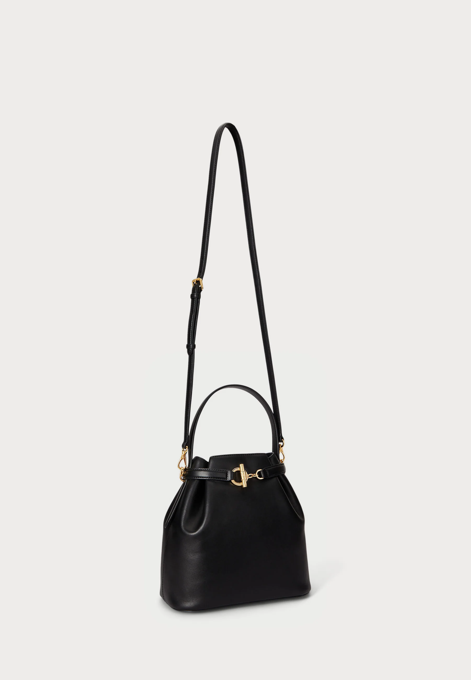 Black Smooth Leather Bucket Bag