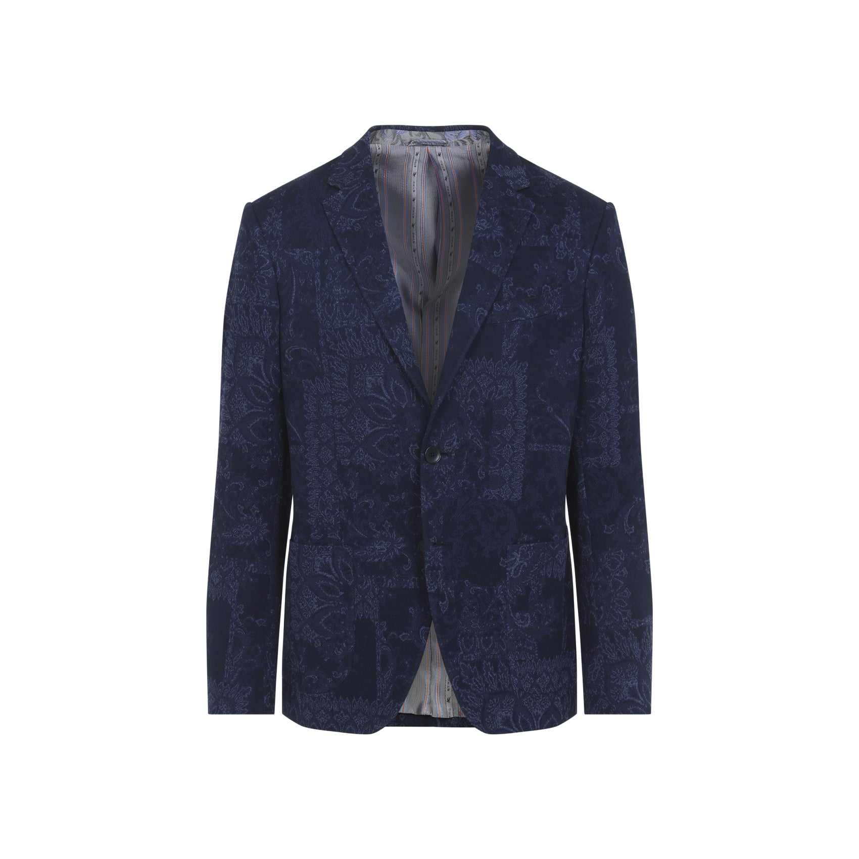 Tailored Blue Cotton Blazer With Subtle Paisley Pattern