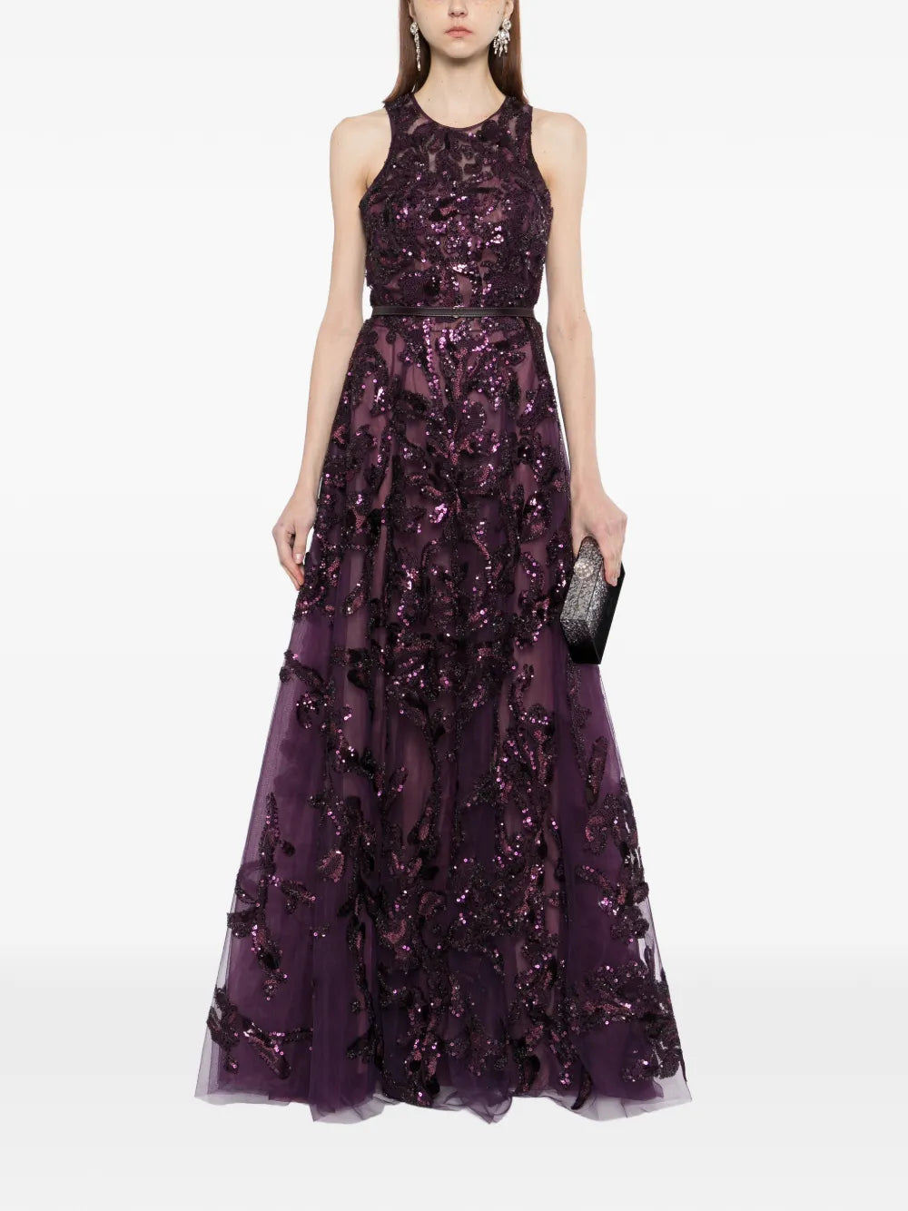 Embroidered Tulle Long Dress