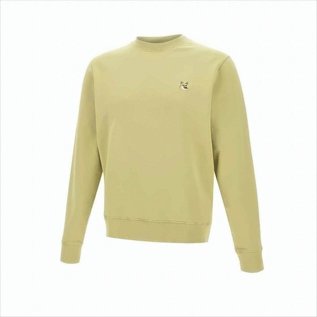 Long-Sleeve Crewneck Sweatshirt In Light Olive With Embroidered Fox Emblem