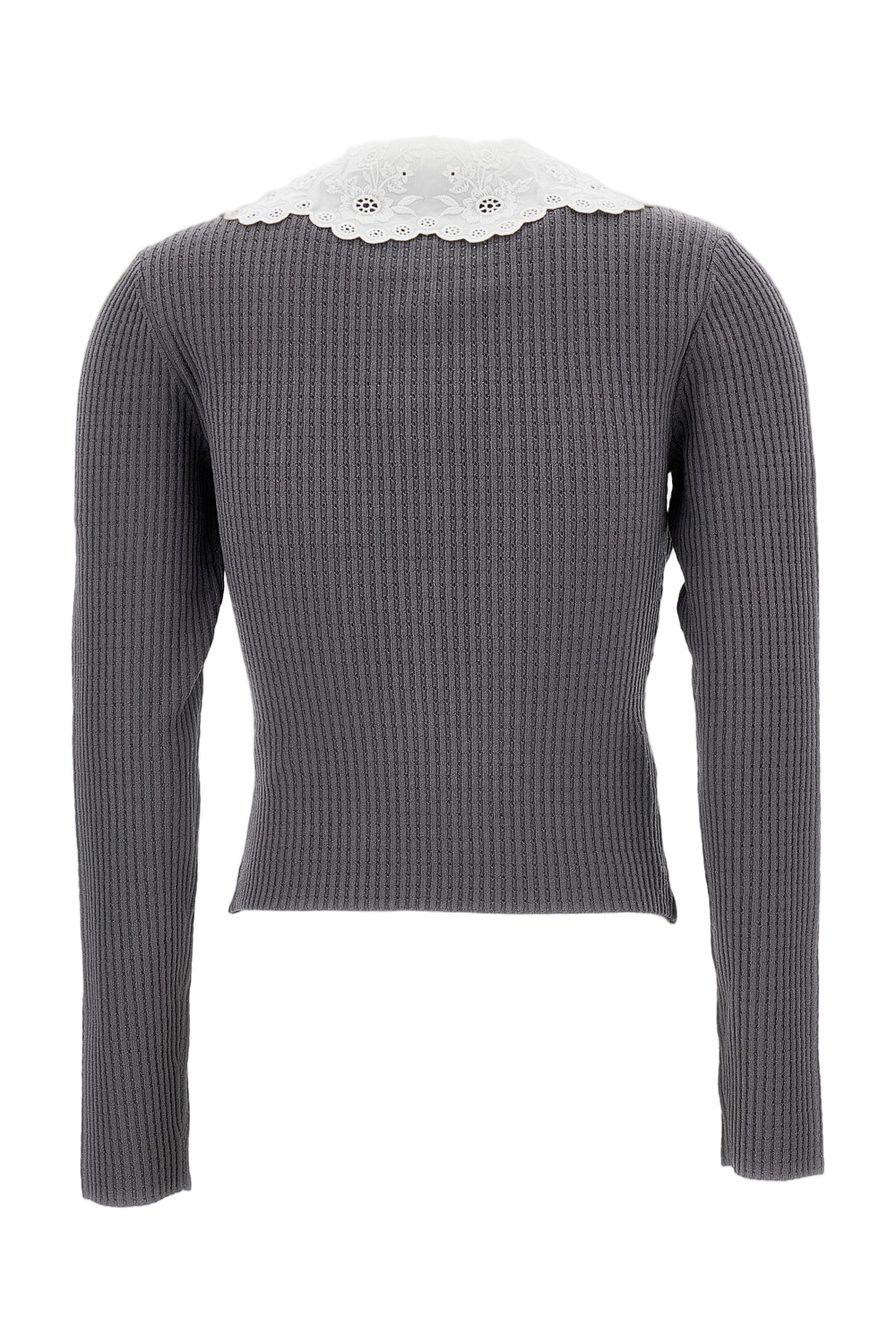 Fitted Ribbed Knit Top With Wide Collar