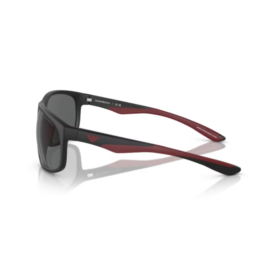 0ea4199u Rectangular Matte Black Sunglasses with Deep Red Accents